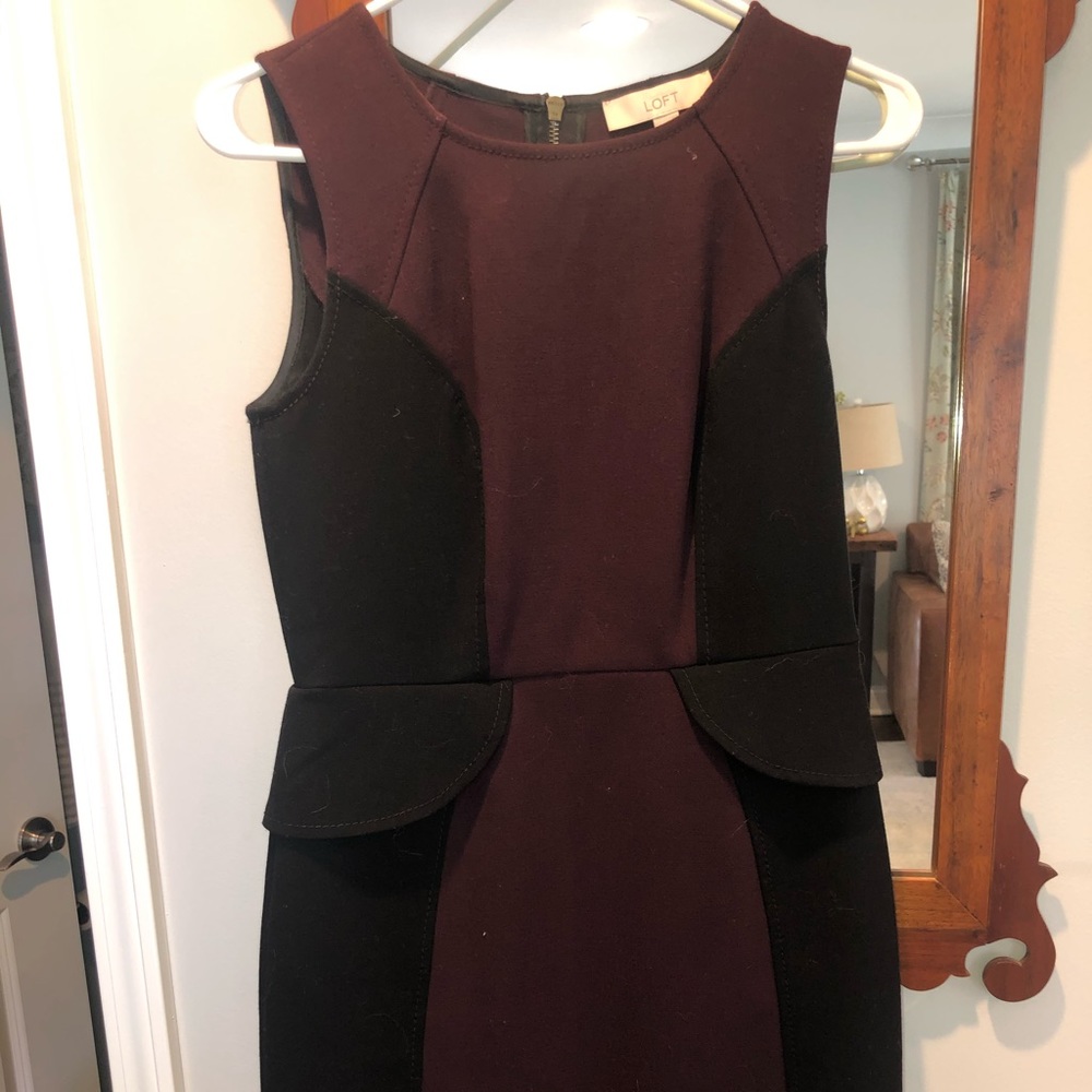 Winter dress, maroon and black.